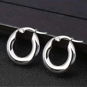 Stainless Steel Chunky Hoop Earrings – Silver Tone